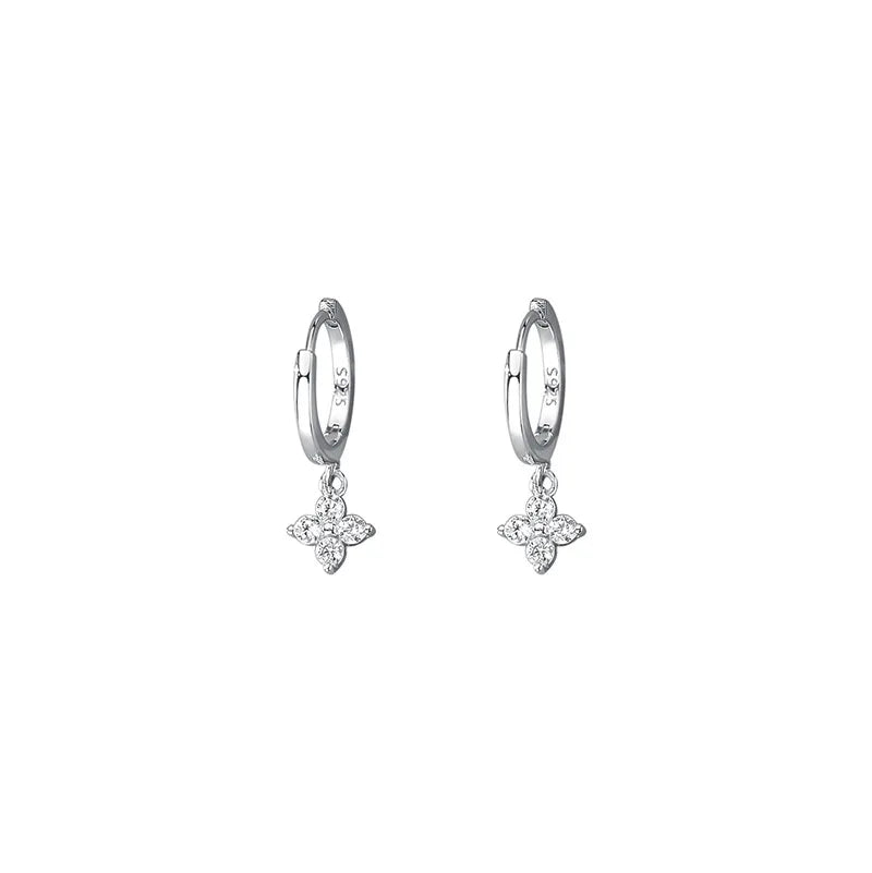 925 Sterling Silver Floral Sweet Earrings Temperament Simple Inlaid Zircon for Women Wedding Jewelry Accessories