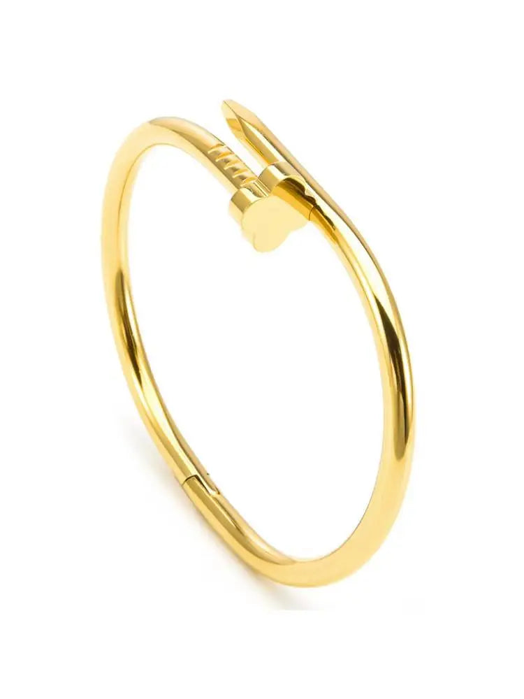 18K Gold Plated Open Clasp Bangle Bracelet Stainless Steel Cuff Bracelets Screw for Women Men Stainless Steel Bangles With Cubic