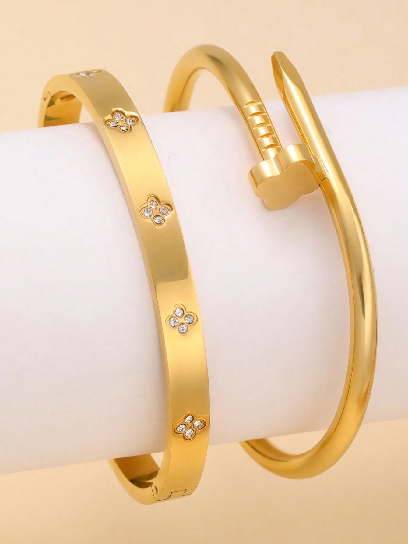 18K Gold Plated Open Clasp Bangle Bracelet Stainless Steel Cuff Bracelets Screw for Women Men Stainless Steel Bangles With Cubic