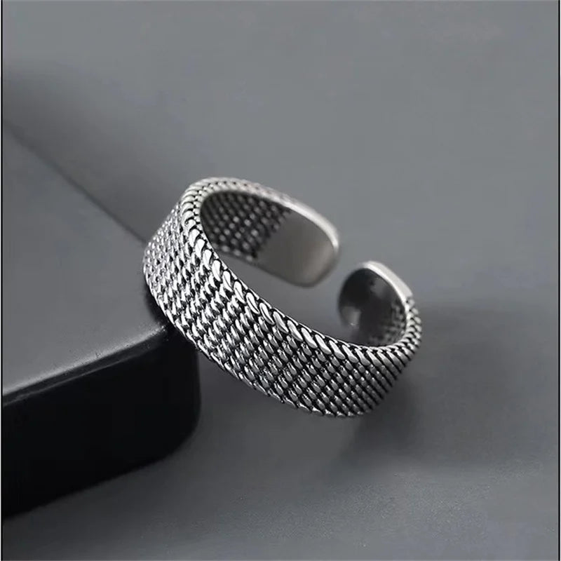 Vintage Ring Men's Jewelry Fashion Simple Lines Index Finger Ring Male Trendy Silver 925 Hand Ornaments