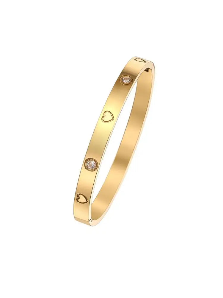 18K Gold Plated Open Clasp Bangle Bracelet Stainless Steel Cuff Bracelets Screw for Women Men Stainless Steel Bangles With Cubic