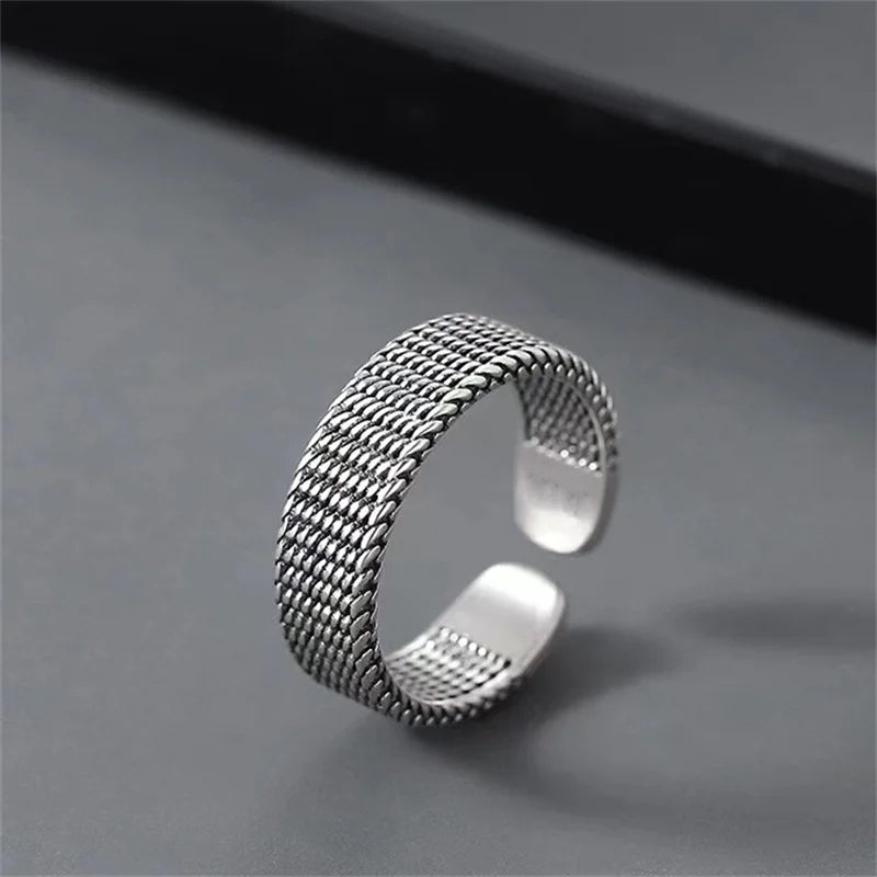 Vintage Ring Men's Jewelry Fashion Simple Lines Index Finger Ring Male Trendy Silver 925 Hand Ornaments