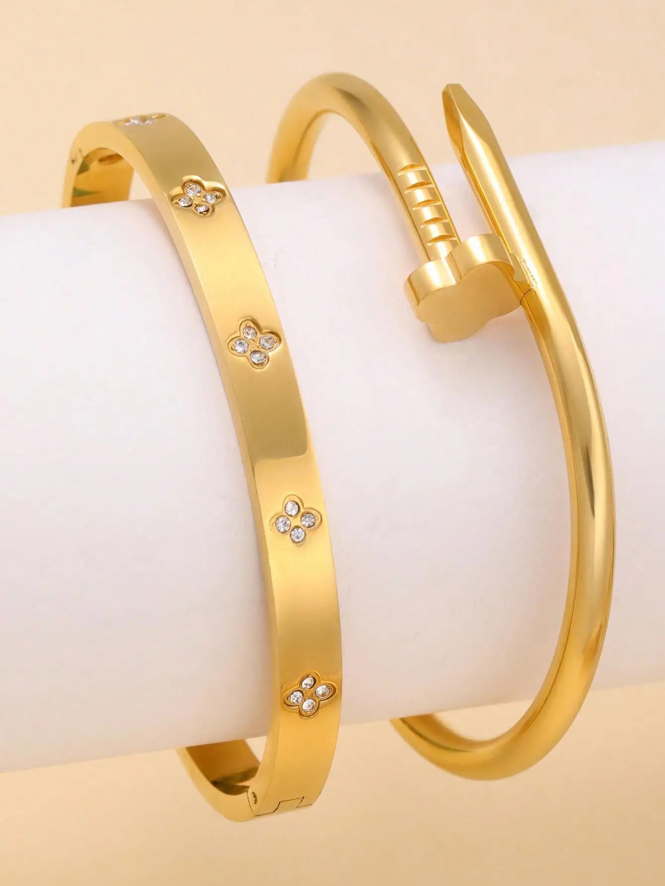 18K Gold Plated Open Clasp Bangle Bracelet Stainless Steel Cuff Bracelets Screw for Women Men Stainless Steel Bangles With Cubic