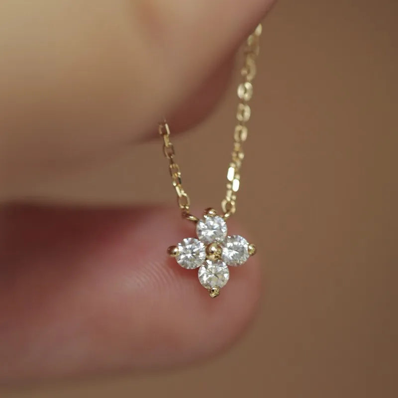 Real 925 Sterling Silver Fashion Sweet Zircon Flower Pendant Necklace For Women Wedding Party Fine S925 Jewelry